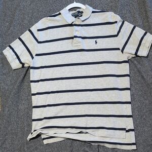 Polo by Ralph Lauren Light Gray and Navy Striped Polo